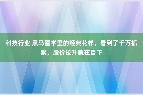 科技行业 黑马量学里的经典花样，看到了千万抓紧，股价拉升就在目下