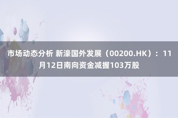 市场动态分析 新濠国外发展（00200.HK）：11月12日南向资金减握103万股