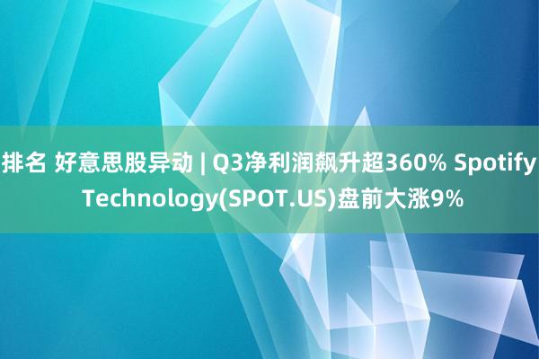 排名 好意思股异动 | Q3净利润飙升超360% Spotify Technology(SPOT.US)盘前大涨9%