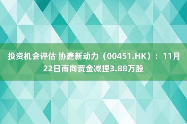 投资机会评估 协鑫新动力（00451.HK）：11月22日南向资金减捏3.88万股