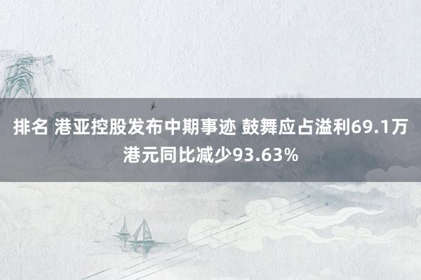 排名 港亚控股发布中期事迹 鼓舞应占溢利69.1万港元同比减少93.63%