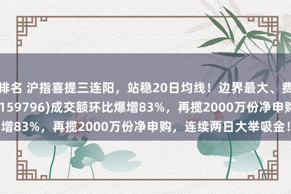 排名 沪指喜提三连阳，站稳20日均线！边界最大、费率最低的电池50ETF(159796)成交额环比爆增83%，再揽2000万份净申购，连续两日大举吸金！