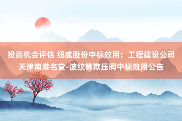 投资机会评估 纽威股份中标效用：工程建设公司天津南港名堂-波纹管欺压阀中标效用公告