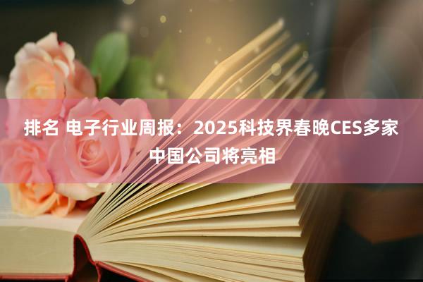 排名 电子行业周报：2025科技界春晚CES多家中国公司将亮相