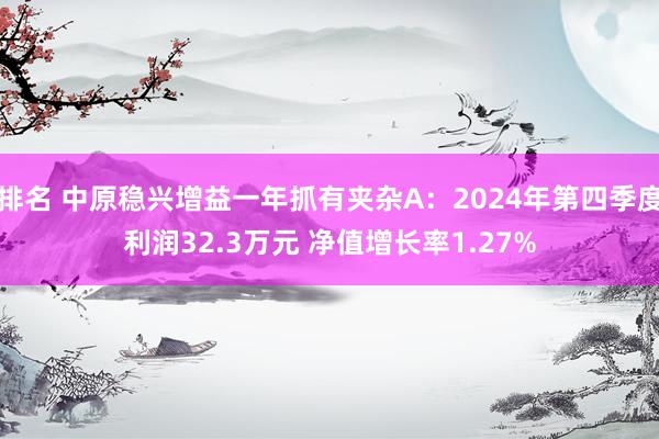 排名 中原稳兴增益一年抓有夹杂A：2024年第四季度利润32.3万元 净值增长率1.27%