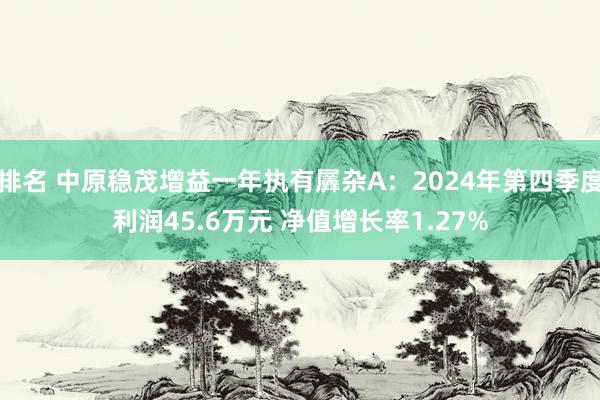 排名 中原稳茂增益一年执有羼杂A：2024年第四季度利润45.6万元 净值增长率1.27%