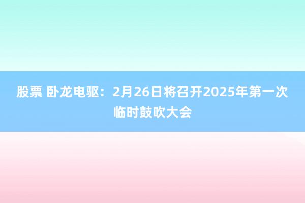 股票 卧龙电驱：2月26日将召开2025年第一次临时鼓吹大会