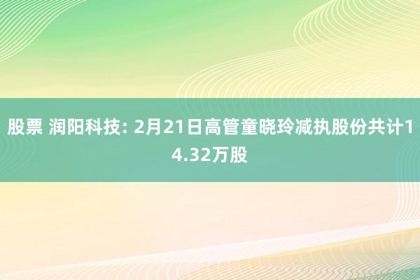 股票 润阳科技: 2月21日高管童晓玲减执股份共计14.32万股