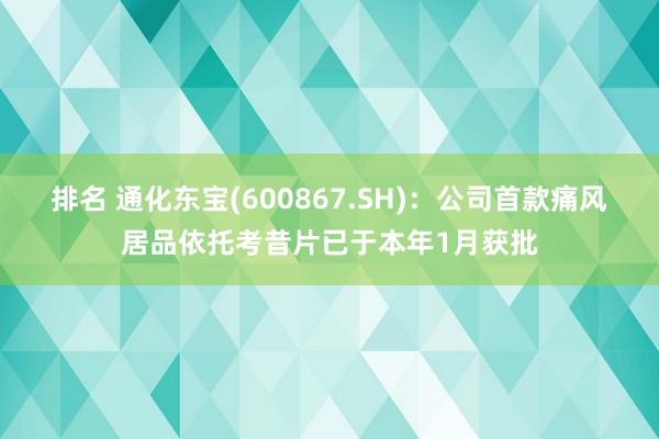 排名 通化东宝(600867.SH)：公司首款痛风居品依托考昔片已于本年1月获批