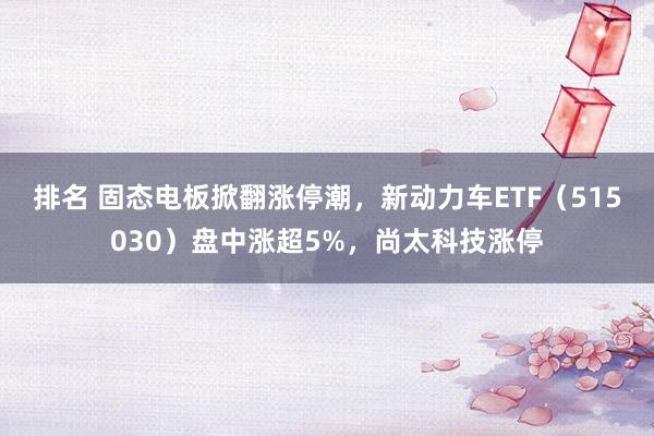 排名 固态电板掀翻涨停潮，新动力车ETF（515030）盘中涨超5%，尚太科技涨停