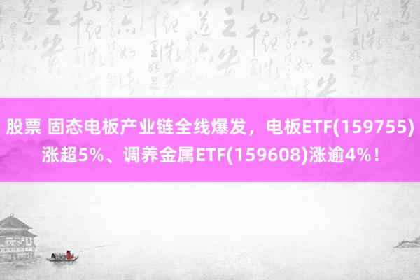 股票 固态电板产业链全线爆发，电板ETF(159755)涨超5%、调养金属ETF(159608)涨逾4%！