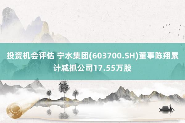 投资机会评估 宁水集团(603700.SH)董事陈翔累计减抓公司17.55万股